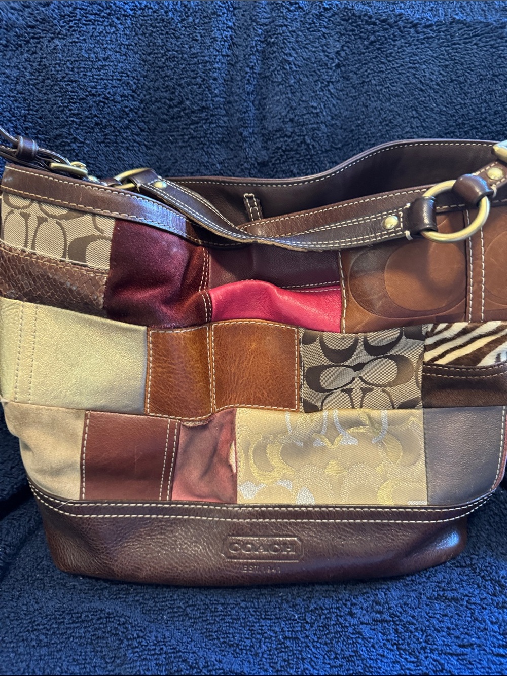 Coach Patchwork Tote — Brown, Tan, Beige & Red Accent